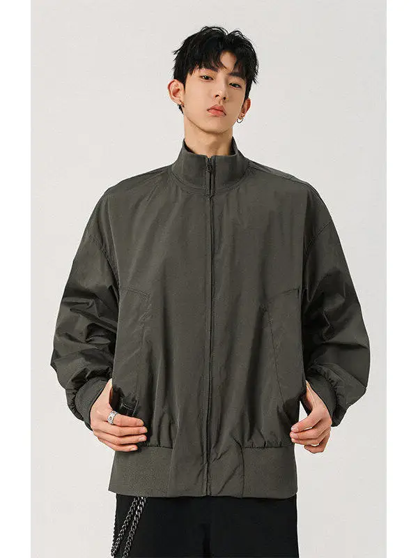 

Новая мужская куртка-бомбер с ребристым воротником, свободного кроя, повседневная, универсальная, из полиэстера, для весеннего сезона