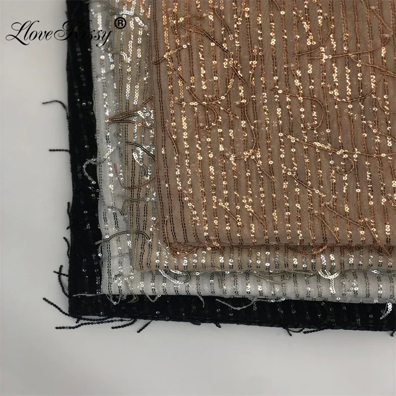 14 Colors in Stock Wholesale Classic Stretch Mesh Embroidery 3MM Tassel Sequin Fabric For Party Dress 5yards/Lot Width 125CM