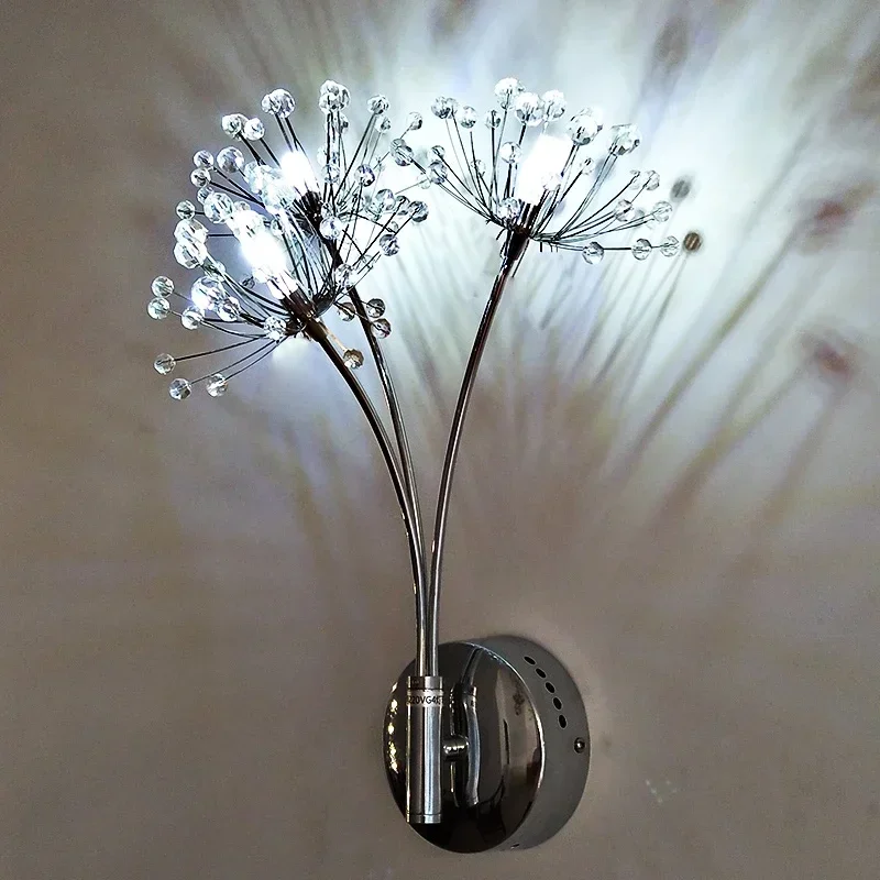 Modern Minimalist Crystal Dandelion Wall Lamp Living Room Background  Hallway Bedroom Bedside Led Llight Decorative Lighting