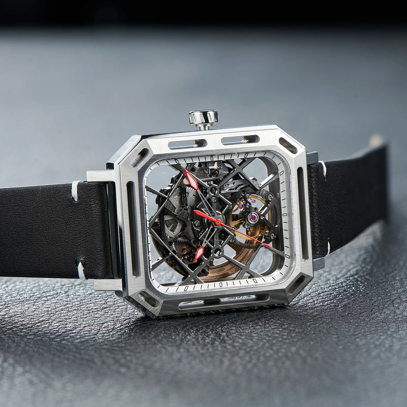 

OBLVLO мужские автоматические часы 38 мм роскошные часы прямоугольные механические наручные часы светящиеся водонепроницаемые сапфировое зеркало скелетонизированный циферблат