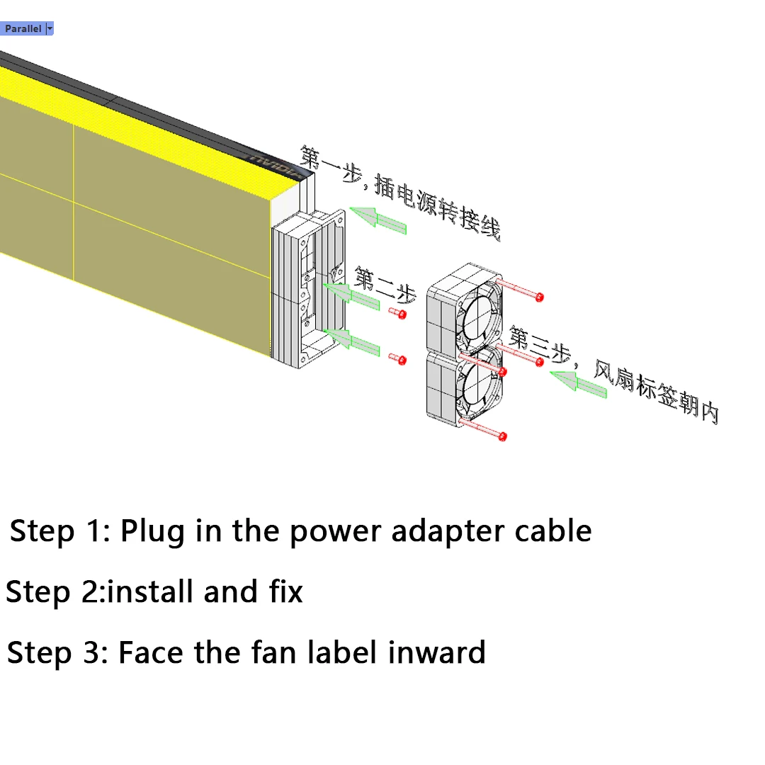 Dual Violence Fan Ultra Short Cooling Radiator for NVIDIA Tesla A100 170HX H800 L40 A40 A30 GPU Graphics Card Computing Power