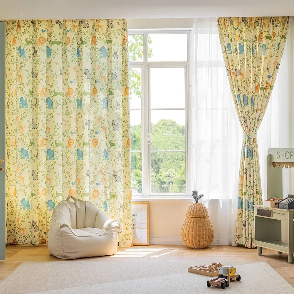 1PCChildren's Room Wonderful Zoo Semi Shading Curtains Cartoon Children's Room Animal Print Curtains