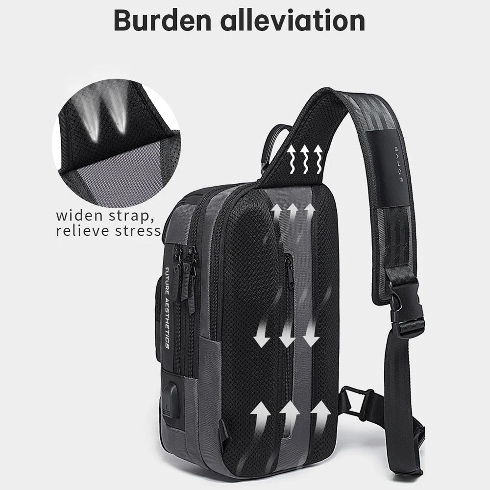 Bolso de pecho multifunción USB para hombre, bandolera de hombro antirrobo, impermeable, de viaje corto, de alta calidad