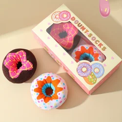 Two pairs of colorful donuts pattern fashion trendy socks are suitable for Christmas Valentine's Day gifts on Halloween