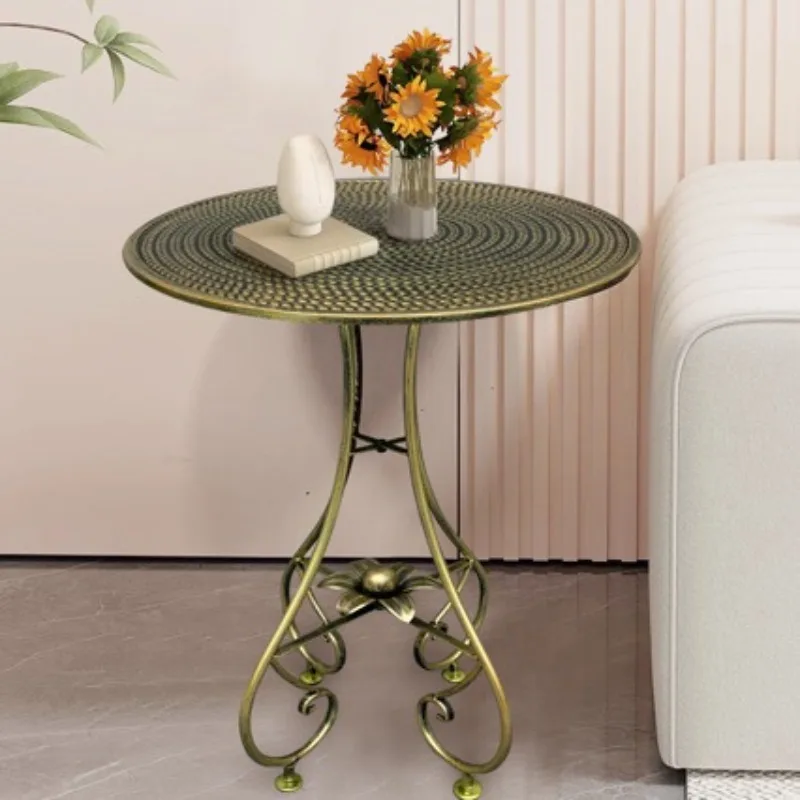 European Iron Side Table Minimalist Round End Table Portable Small Coffee Table for Living Room Balcony Home Decor