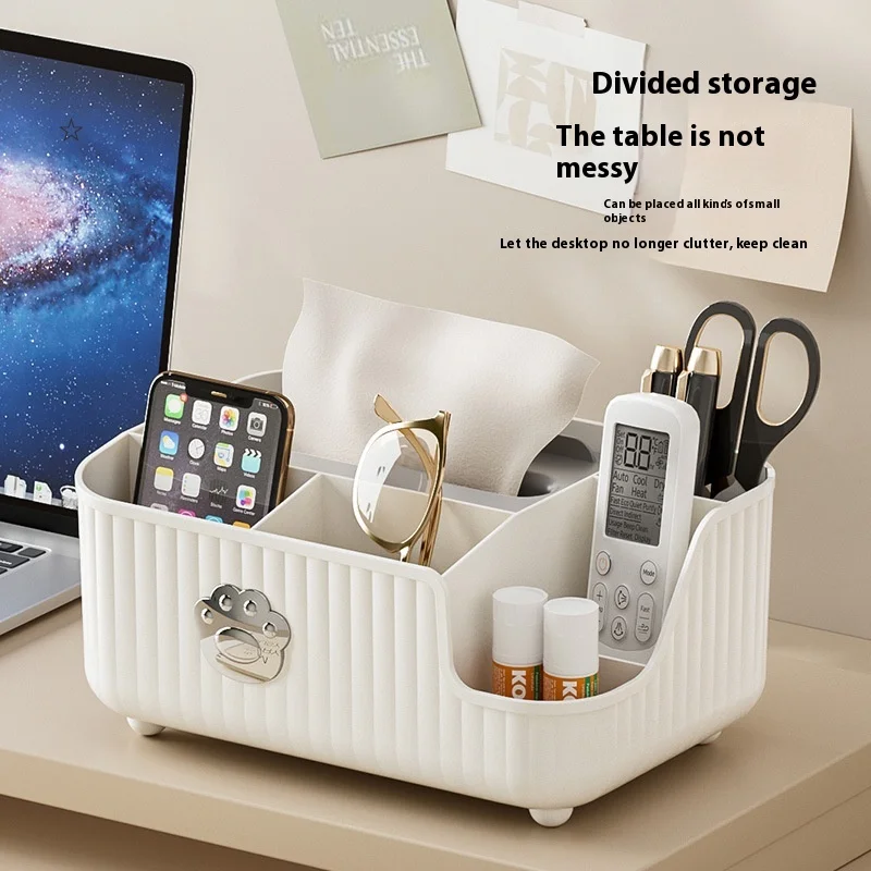 Desktop Tissue Box Partition Storage Design Mobile Phone Holder Design Multifunctional Tissue Case Small Items Desktop Organizer