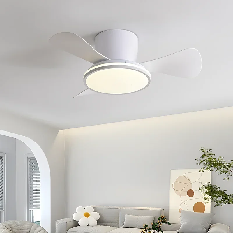 Low Floor Ceiling Fan With 48W Light Modern Black ABS Blade DC Remote Control Led Fan Lights Restaurant The bedroom 110V 220V