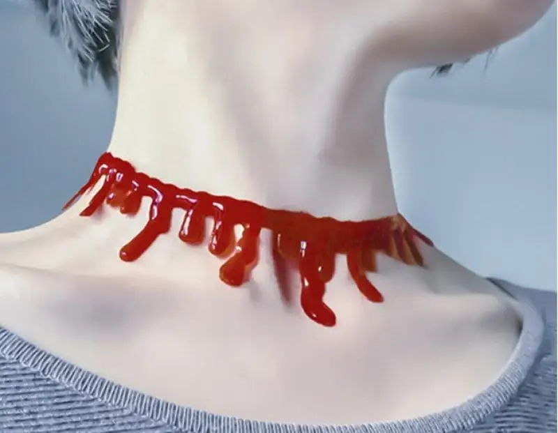 Simulated Bleeding Necklace Demon Devil Nurse Cosplay Blood Neck Halloween Horror Decorations Bloody Cutting Fake Blood Mark