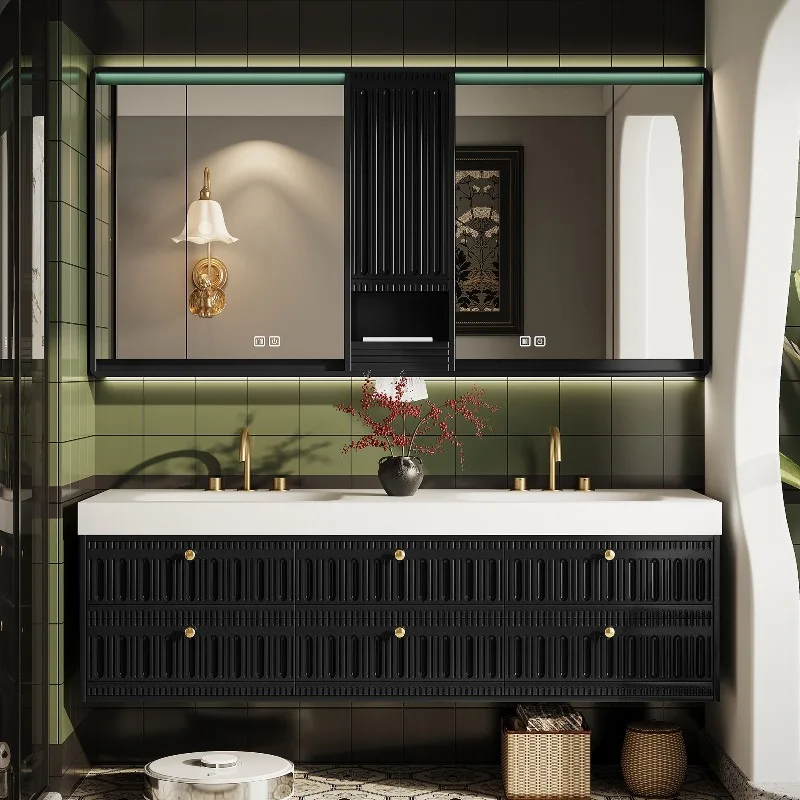 Modern Double Sink Bathroom Vanity With Smart Mirror Cabinet Hand-crafted Wood Design Wall-mounted & Eco-Friendly
