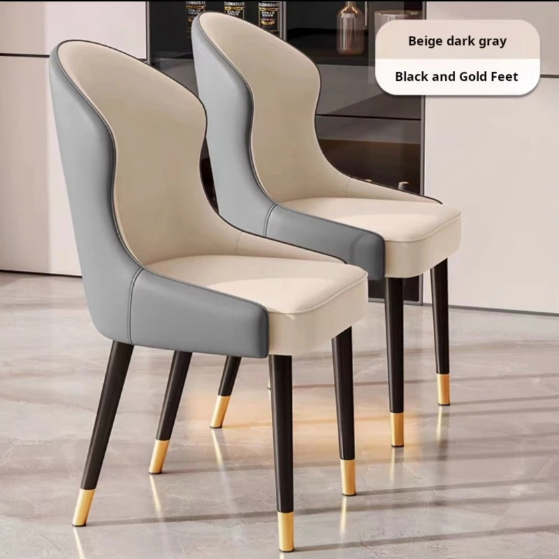 Chaise de Salle à Manger en Cuir de Luxe, Tabouret Relaxant avec Dossier Doux, Design d'Hôtel, Mobilier de Maison