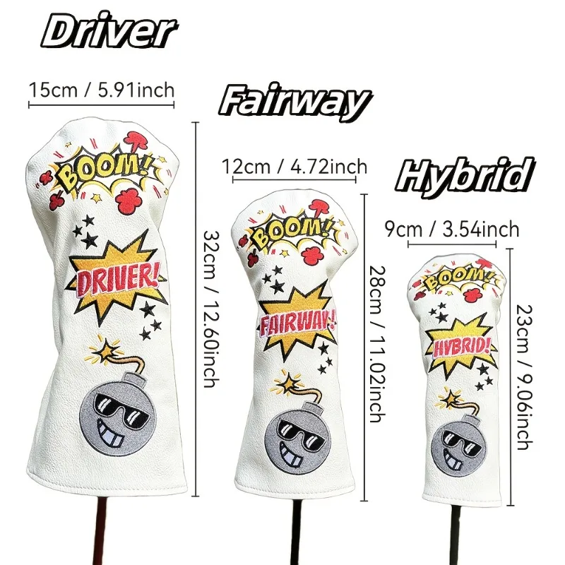 ปลอกคลุมกอล์ฟลายการ์ตูนรูปทรงระเบิด อุปกรณ์เสริมสำหรับกอล์ฟ วัสดุกันฝุ่นและทนทาน ให้การปกป้องที่ดีที่สุด