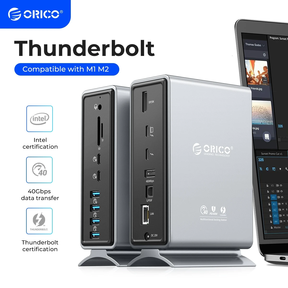 

Док-станция ORICO Thunderbolt 3 с разъемом типа C на HDMI, адаптер 4K @ 60Hz USB 3,0 3,1 Для MacBook Mac Windows