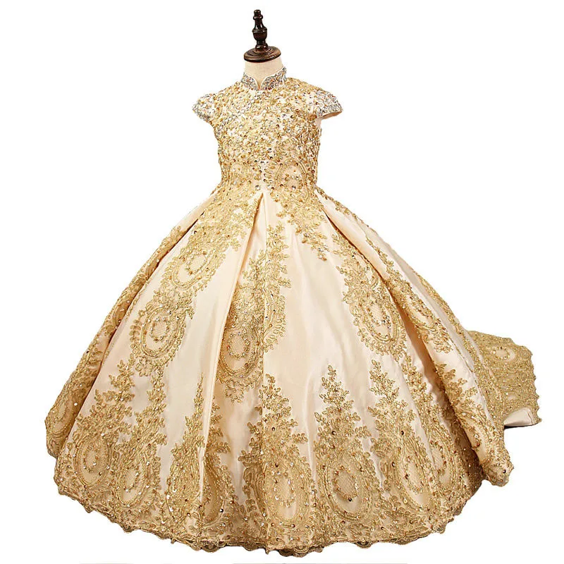

Luxury Flower Girl Dresses For Wedding Sequins Beaded Sleeveless Girl Kids Birthday Party First Holy Communion Gowns Customized