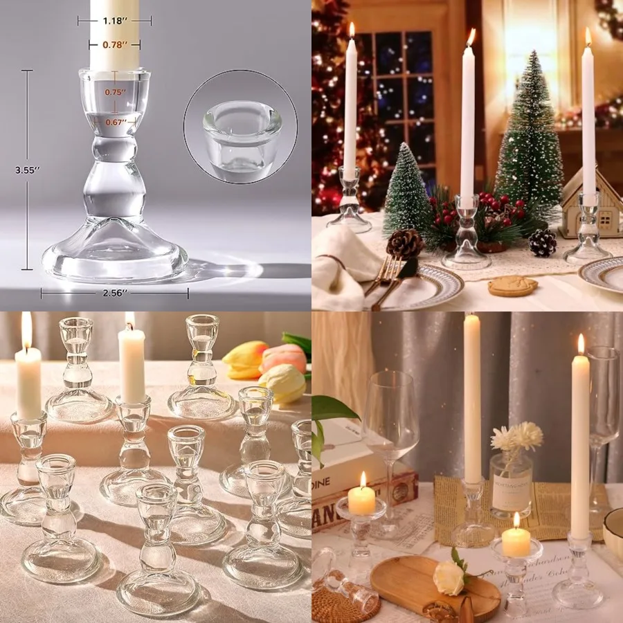 

24 Pcs Candlestick Holders Bulk, 2.56 x 3.55in Clear Taper Candle Holders, Glass Candle Holders Set for Wedding Table, Party, W