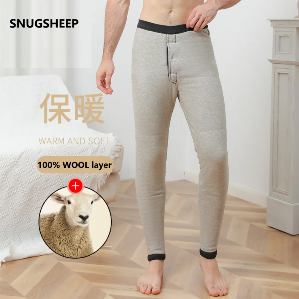 men thermal pants merino leggings mens wool underwear winter warm leggins women long johns man panty heating fleece lined thick