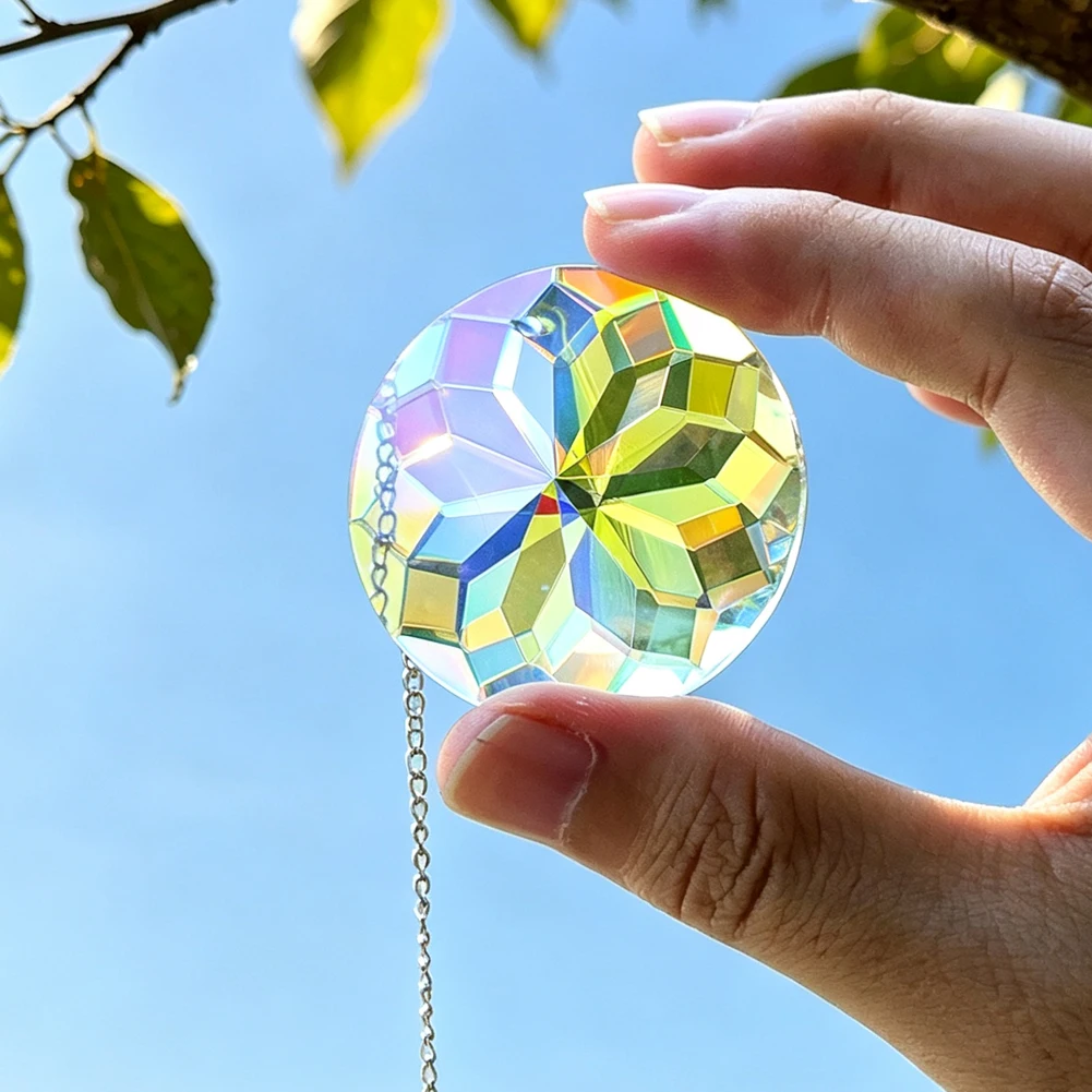Shinning Mandala Crystal Suncatcher Brilliant Faceted Glass Hanging Rainbow Sunlight Capture Pendant Prisms Garden Window Decor