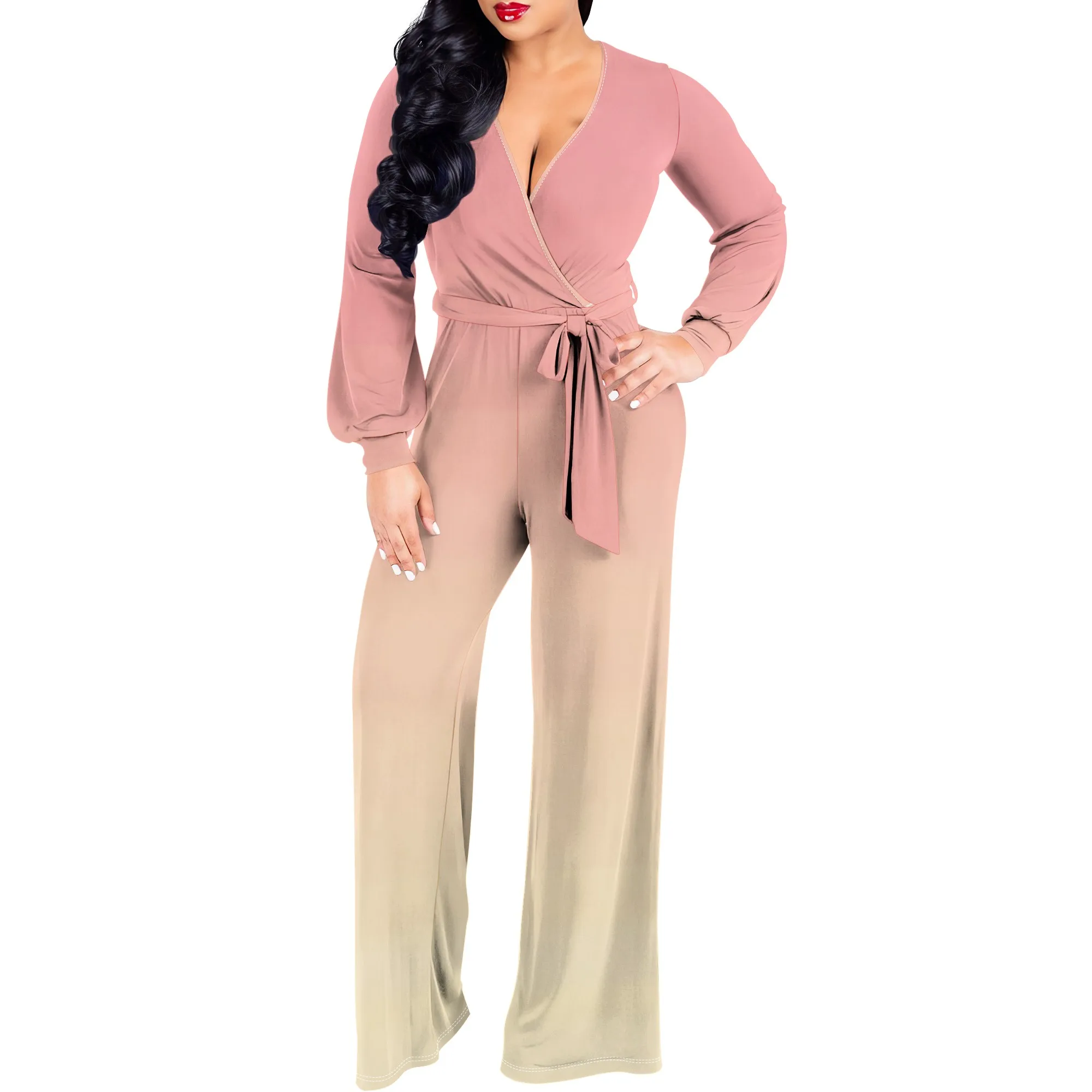 

Women Dressy Evening Sexy Deep V Neck Plus Size Long Wide Leg Pants Rompers Clubwear