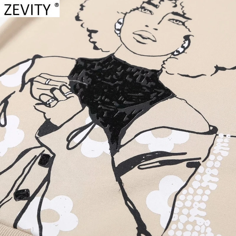 Zevity جديد 2021 ازياء النساء الجمال الفتيات طباعة بلوزات عادية الإناث الأساسية س الرقبة محبوك هوديس شيك البلوفرات القمم H510