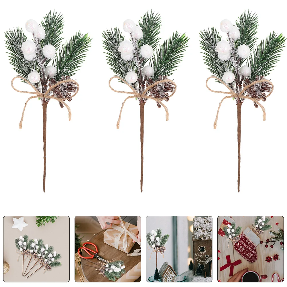 

12Pcs Fake Berry Branches Pine Needle Decor for Christmas Ornaments DIY Photo Props Artificial Plant Stems Holiday Crafts Making