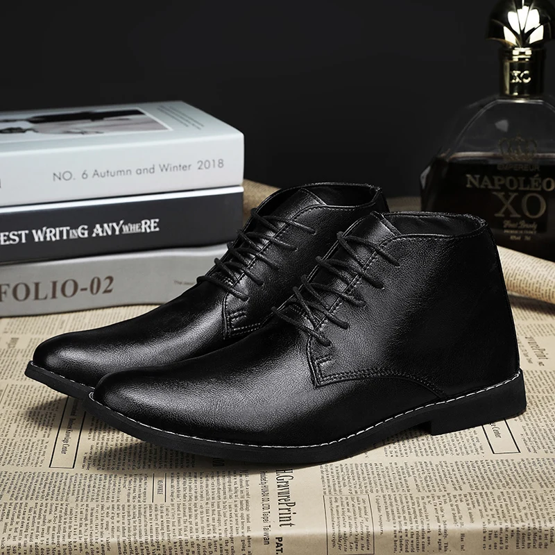 

Men's Chelsea Boots lace up fashion Italian Style Ankle Boots outdoor Soft Leather Male Mid-Calf Boots Formal Business Shoes men