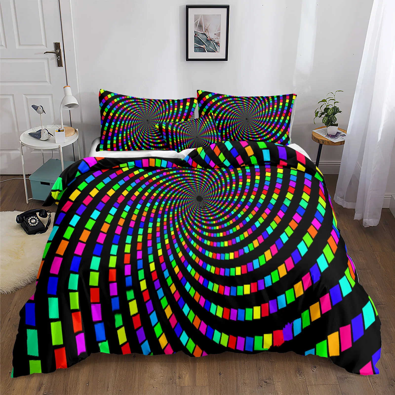 Spiral Color Block Bedding Sets Colorful Duvet Cover Set Black ScrewHome Textiles Floral Bed Linen for Dropshipping