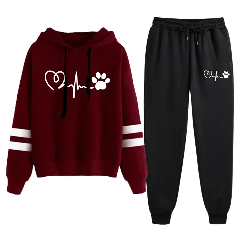 Modèle mignon femmes survêtement sweat à capuche noir pantalon de survêtement urbain décontracté mode vêtements de sport 2025 offre spéciale tenues à capuche