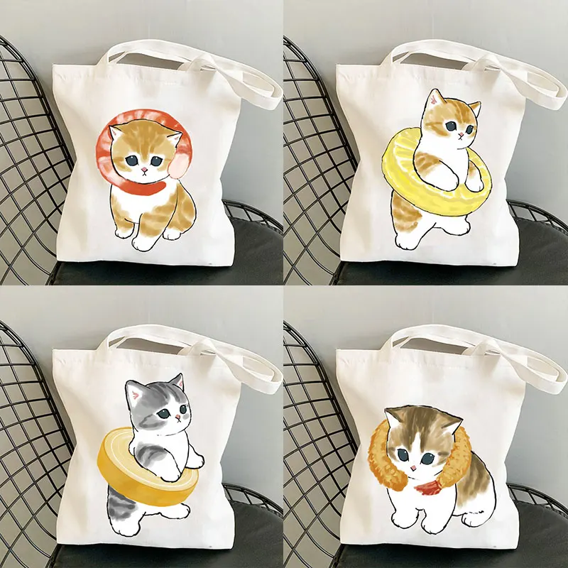 Kawaii Cats Canvas Bags Cute Animal Bags Shopping Bag Tote Bag borse Casual Girl Shoulder Bags for Girls Fashion Shopper Bag