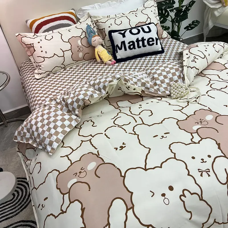 

Spring Bedding Set Fashion Cartoon Kids Single Double Queen Size Flat Sheet Duvet Cover Pillowcase Bed Linens Home Textile