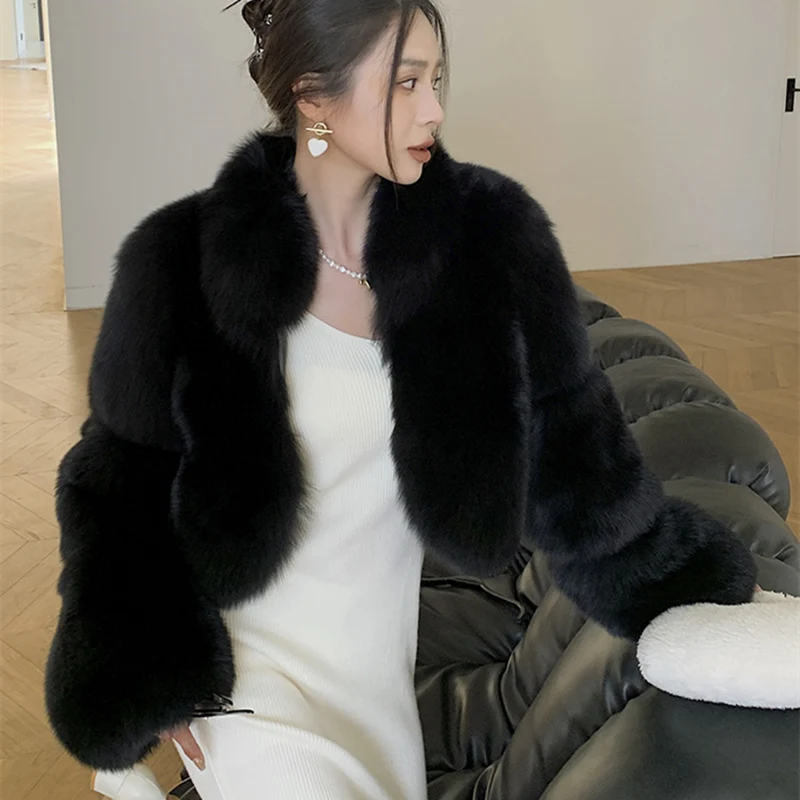 معطف فرو الثعلب من HOOOFUR سترة نسائية شتوية عصرية دافئة وسميكة من الجلد البني مقاس كبير معطف بارد من الفرو المزيف خصيصًا