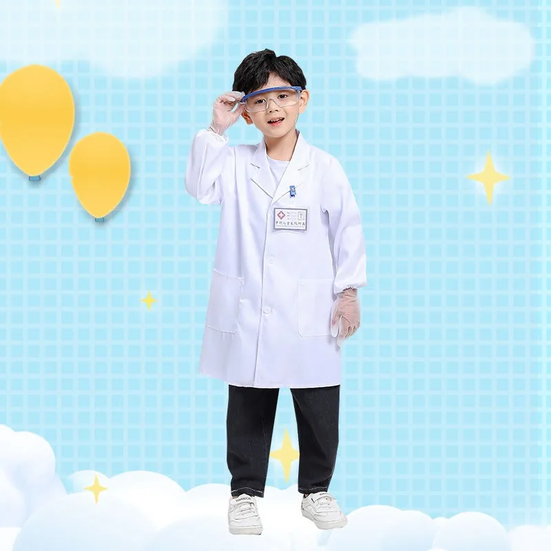 Child Science Lab Coat White Medical Role Play Work Uniform Pretend Play Outfit Kids Doctor Nurse Costume