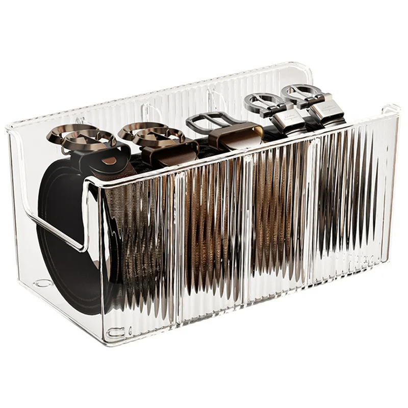 منظم حزام أكريليك BAAR-1-Pack للخزانة والدرج - 8 مقصورات قابلة للفصل، عرض حامل حزام شفاف يناسب معظم الأحجام