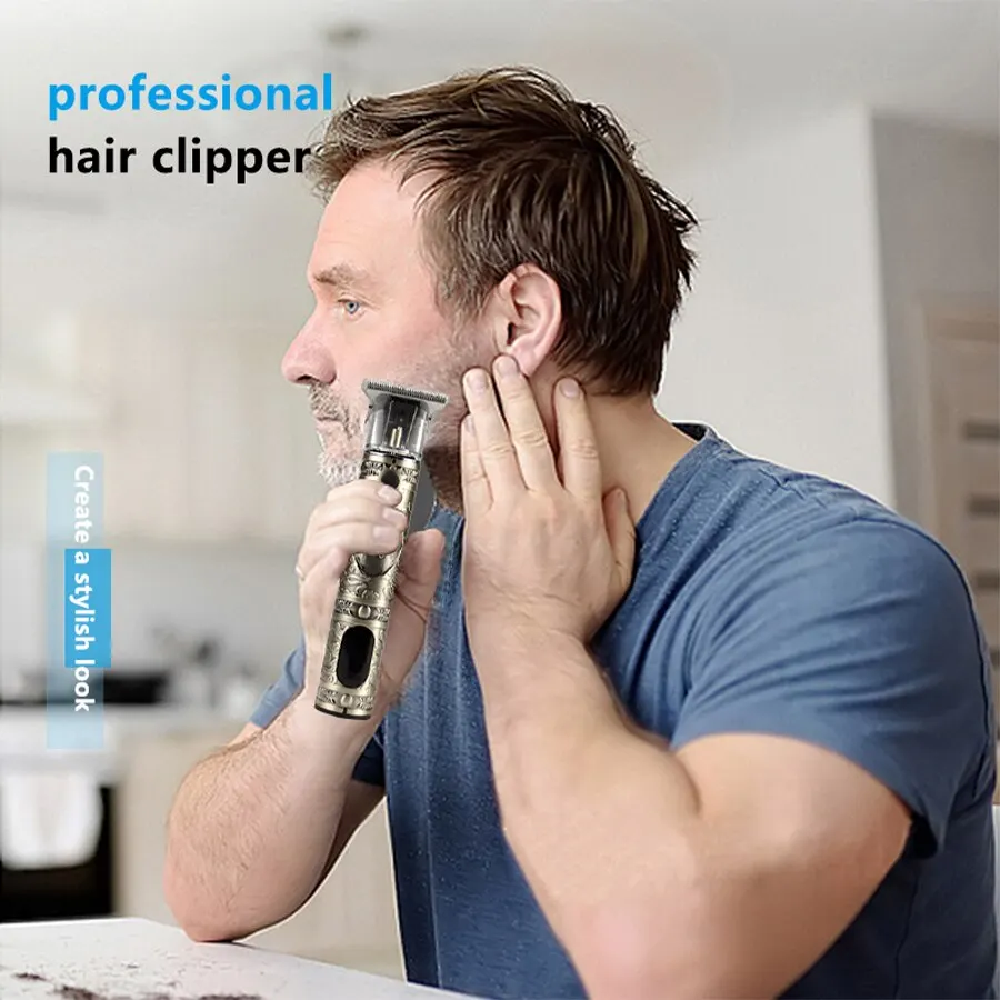 مقص شعر بشاشة رقمية كهربائية ، آلة قص ونحت ، شحن برأس زيت ، مظهر عتيق ، مصفف شعر منزلي