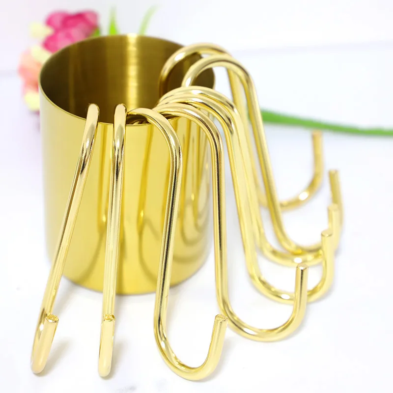 Multi-function Railing S Hanger Hook, S-Shape Hook, Clasp Holder Hooks, Hanging Storage Tool, Kitchen and Bedroom, Gold, 10PCs
