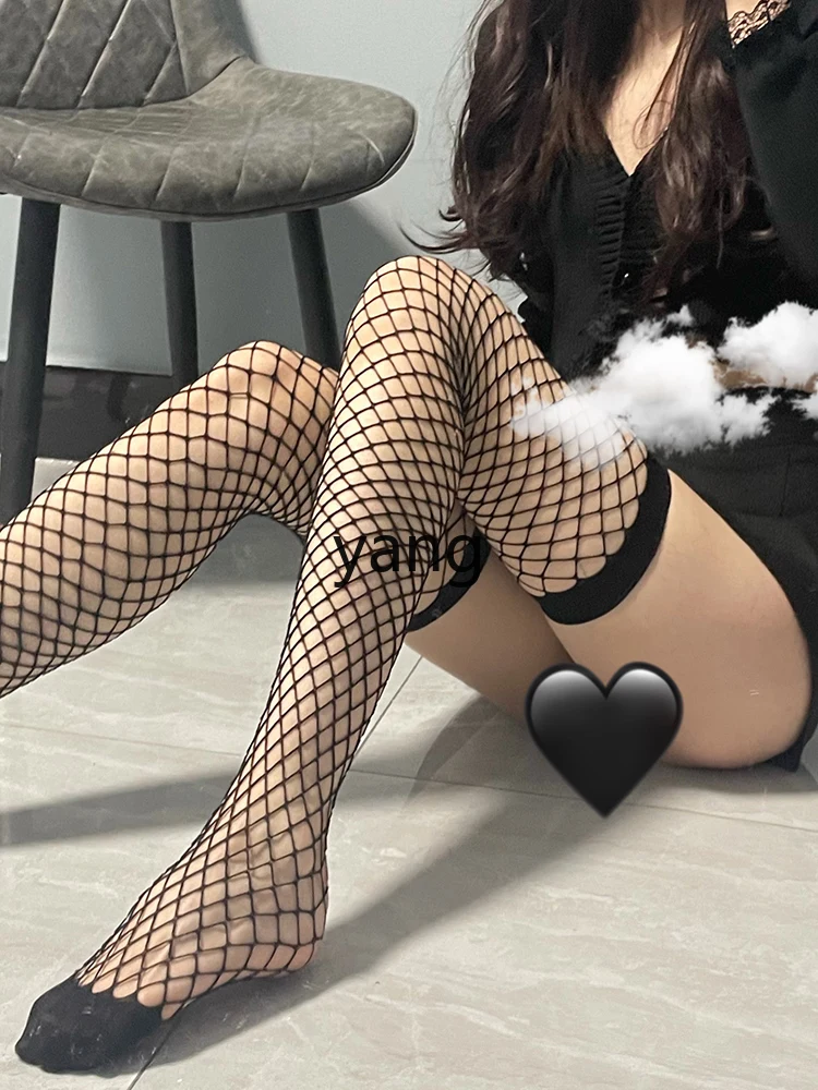 Yjq black silk lace bow over knee anti-hook stockings spring and summer