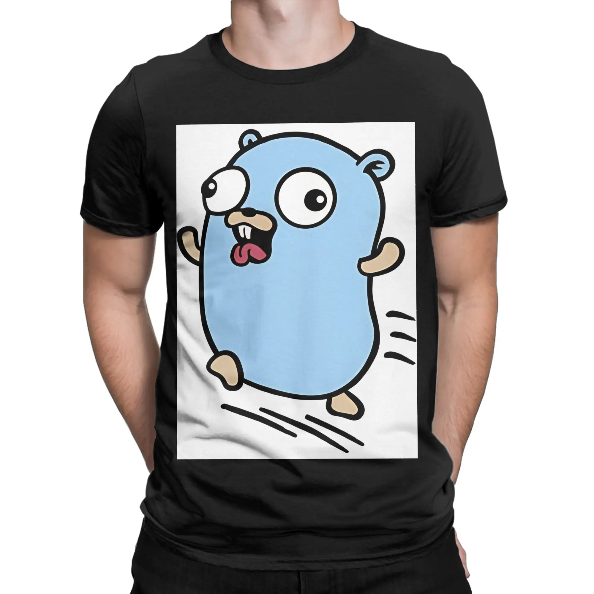 golang gopher blue Novelty 100% Cotton T-Shirt gopher Tops Tees For Men