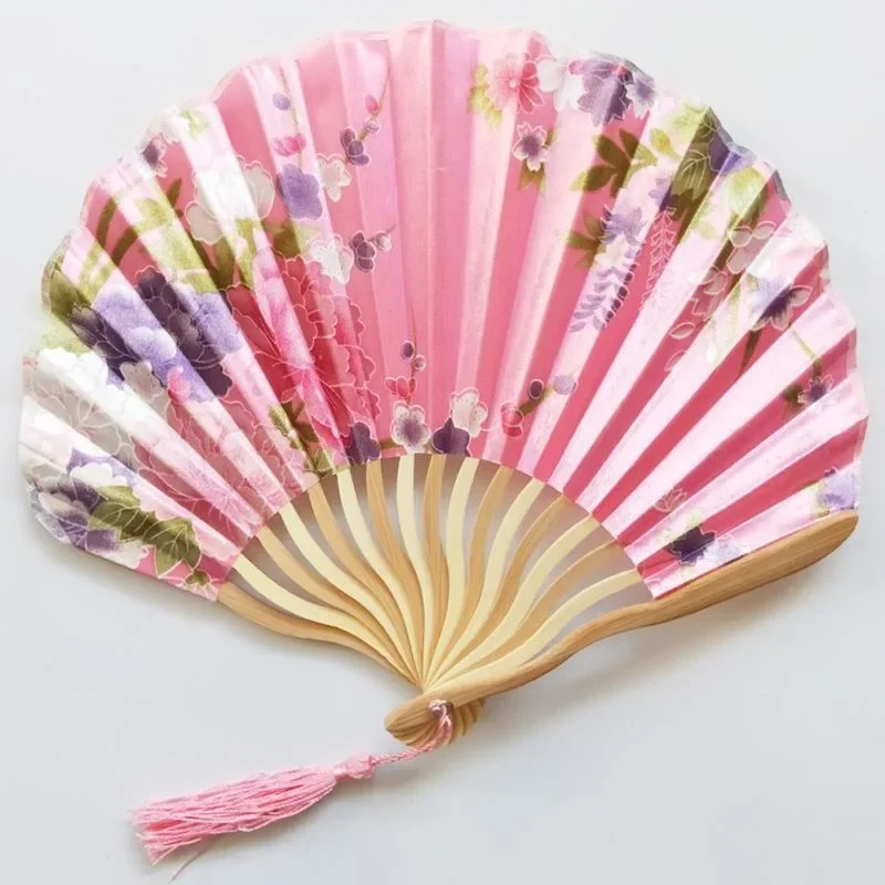 

Vintage Silk Folding Fan Retro Chinese Japanese Bamboo Folding Fan Tassel Dance Hand Fan Home Decoration Ornament Craft Gift