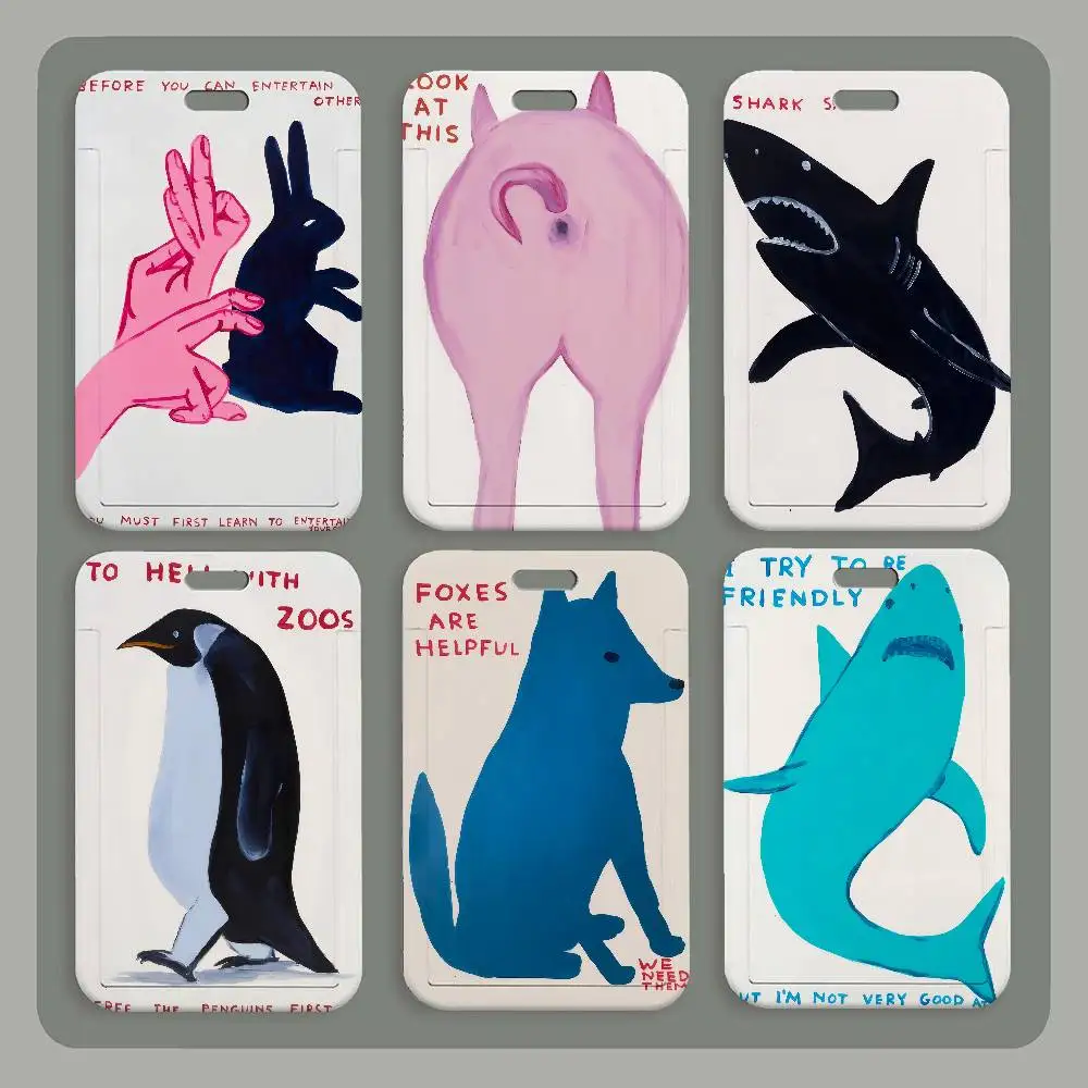 

Cute David Animals Shrigley Art ID Card Holder Neck Strap Pendant Door Badge Holder Lanyards Keychain Work Credential Case Gift