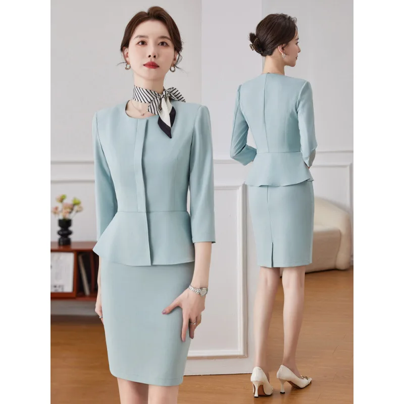 Light green women's suit for summer, thin style, suitable for medical and beauty salon receptionists, hotel manager workwear