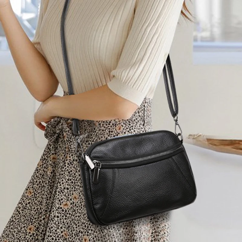 2024 New Women\'s Messenger Bag High Quality Genuine Leather Female Shoulder Bags Trendy Design For Girls Phone Bolsos Wallet Sac