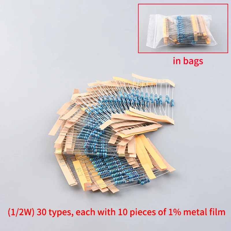 1/2W Metallfilm-Widerstand-Set 300 Stück/Packung 1300 Stück 1 10 220 330 470 1K 4,7K 10K Ohm 1% Hochpräzises Widerstandssortiment – Detail 3