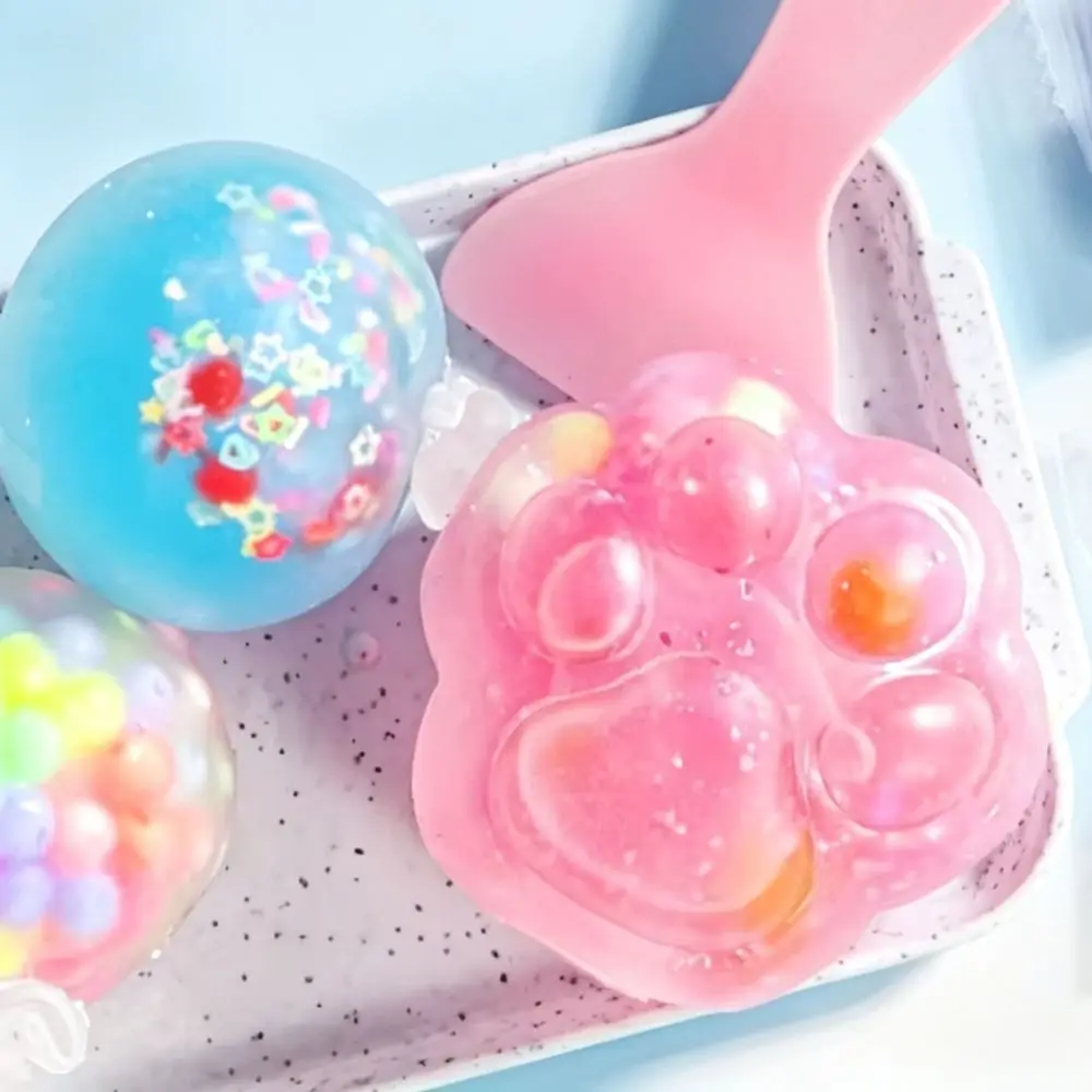 Boys Girls Cat Paw DIY Squishy Making Kit Slow Rebound Sensory DIY Squeeze Ball Kit Fidget Glitter Handmade Ball Skin