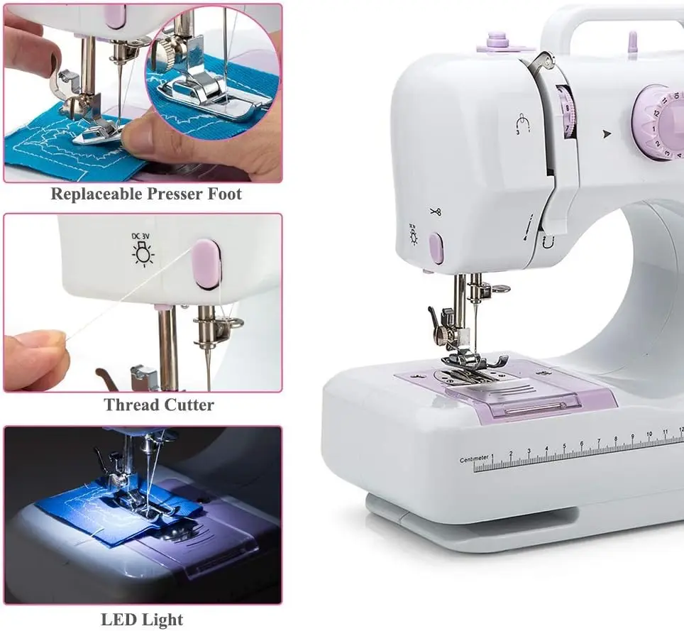 

Mini Sewing Machine for Beginners , Portable Sewing Machines with 12 Built-in Stitch Patterns, Light, 2 Speed Foot Pedal