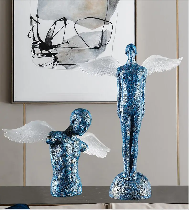 

European Blue Character Angel Resin Ornaments Home Livingroom Desktop Modern Figurines Crafts Coffee Table Sculpture Decoration