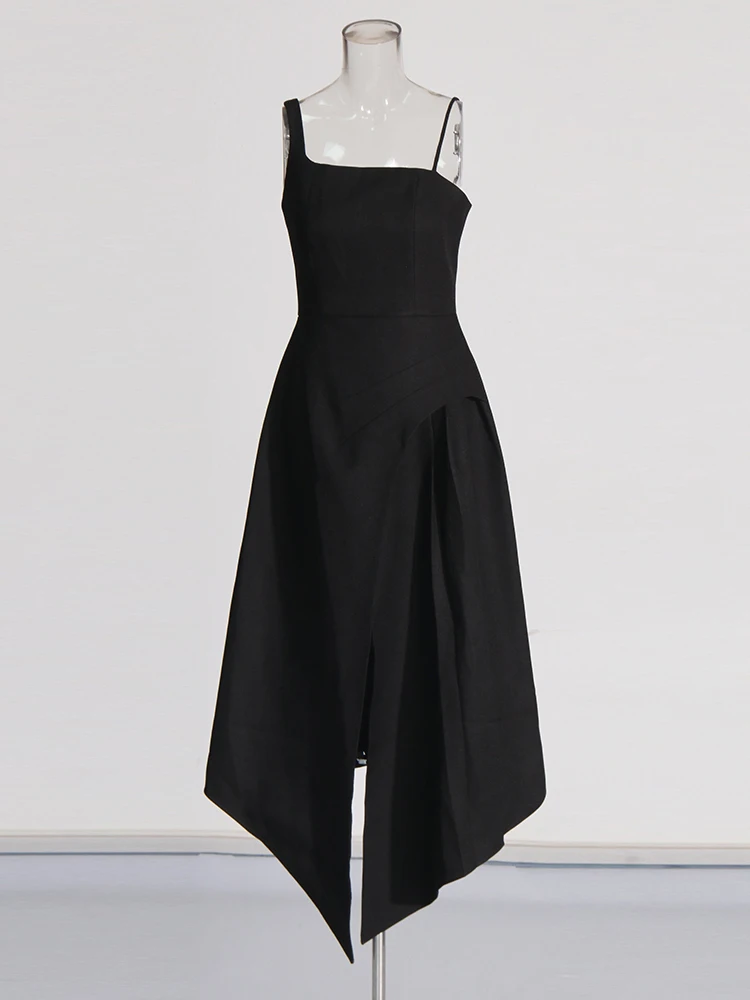 Romiss Colorblack Elegante Lange Jurken Voor Vrouwen Vierkante Kraag Mouwloze Hoge Taille Jurken Afneembare Mantel Vrouw Nieuw