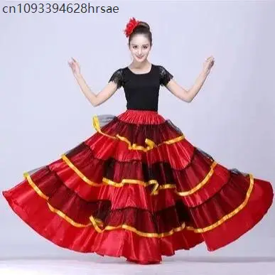 Karnevalskostymer Kvinna Spansk Flamenco Kjol Polyester Satin Klänningar Slät Stor Swing Fest Ballroom Magdansklänning 6 best sales Belgisk dräktklänning - №5