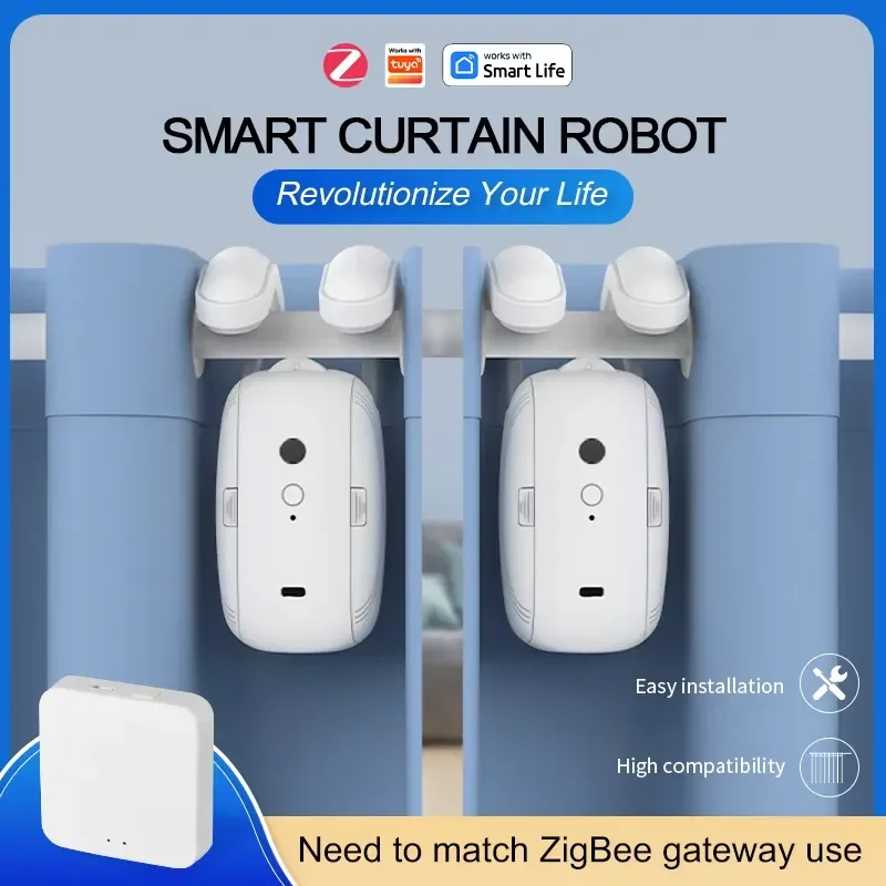 Tuya Zigbee Smart Curtain Motor with Hook for Roman Track Electric Blinds Voice Control Compatible with Alexa Google Home