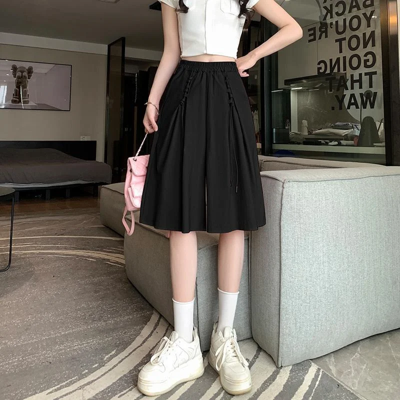 

Брюки женские летние больших размеров с высокой талией, широкими штанинами, на пуговицах, свободные, прямые, повседневные, для офиса и на каждый день