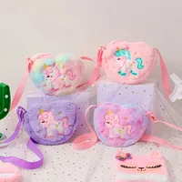 Cute Unicorn For Girls Plush Heart Zipper Shoulder Bag Messenger Bag Coin Purse Wallet Crossbody Bag Kids Gift Small Backpack 2