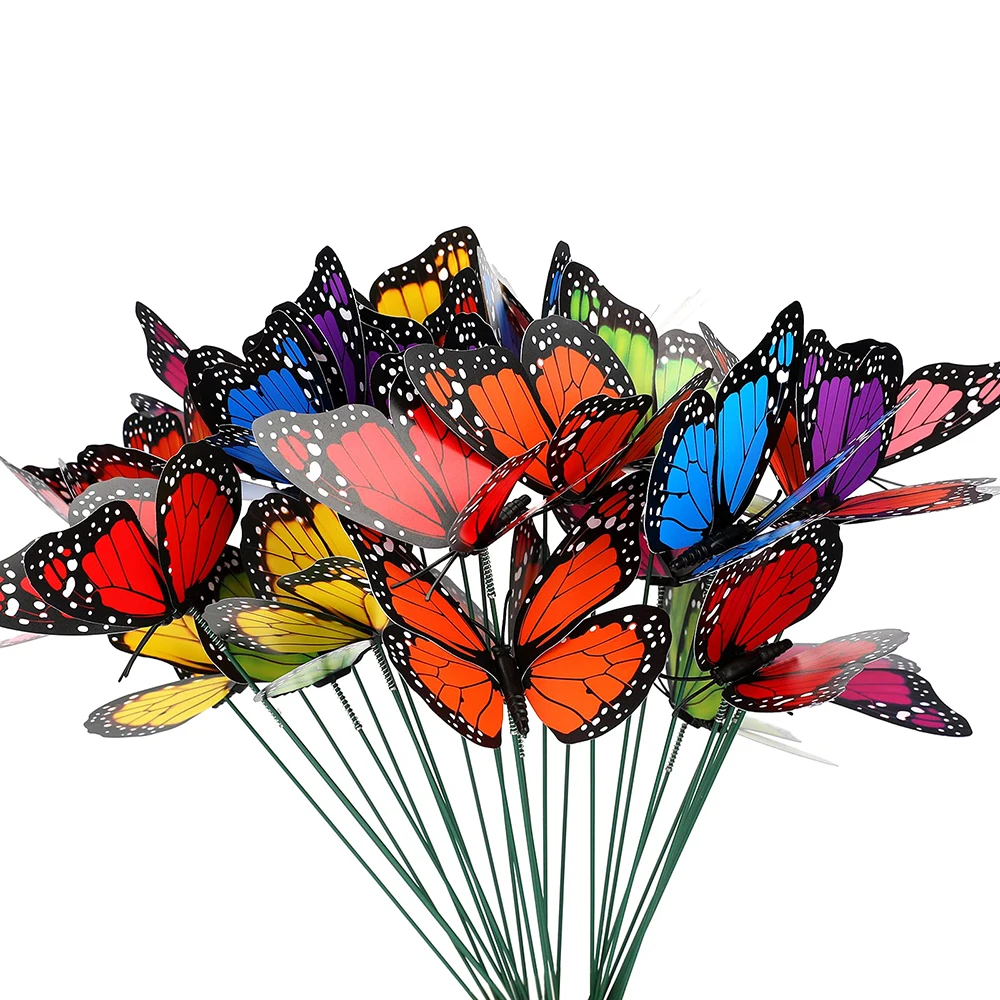 5-50PCS Colorful Butterfly Stakes Decorative Waterproof Butterfly Garden Stake Butterfly Party Supplies Yard Stakes for Garden