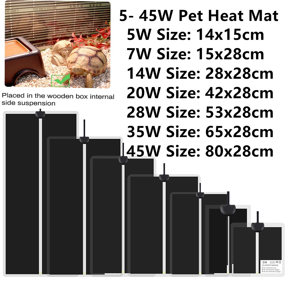 5W/7W/14W/20W/28W/35W/45W Pet Heating Pad Reptile Electric Blanket Warm Adjustable Temperature Controller Incubator Mat Tools